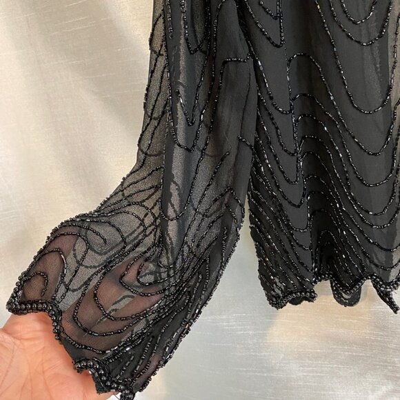 Vintage JMC New  York Black Hand Beaded Sheer Jacket Ladies M - Picture 9 of 12